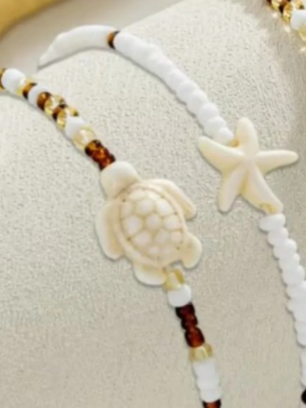 4pcs Beach Glass Rice Bead Anklet Chains Stacked Starfish and Sea Turtle